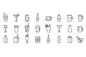 Drink and beverage line icons, a Food Illustration by winwin.art