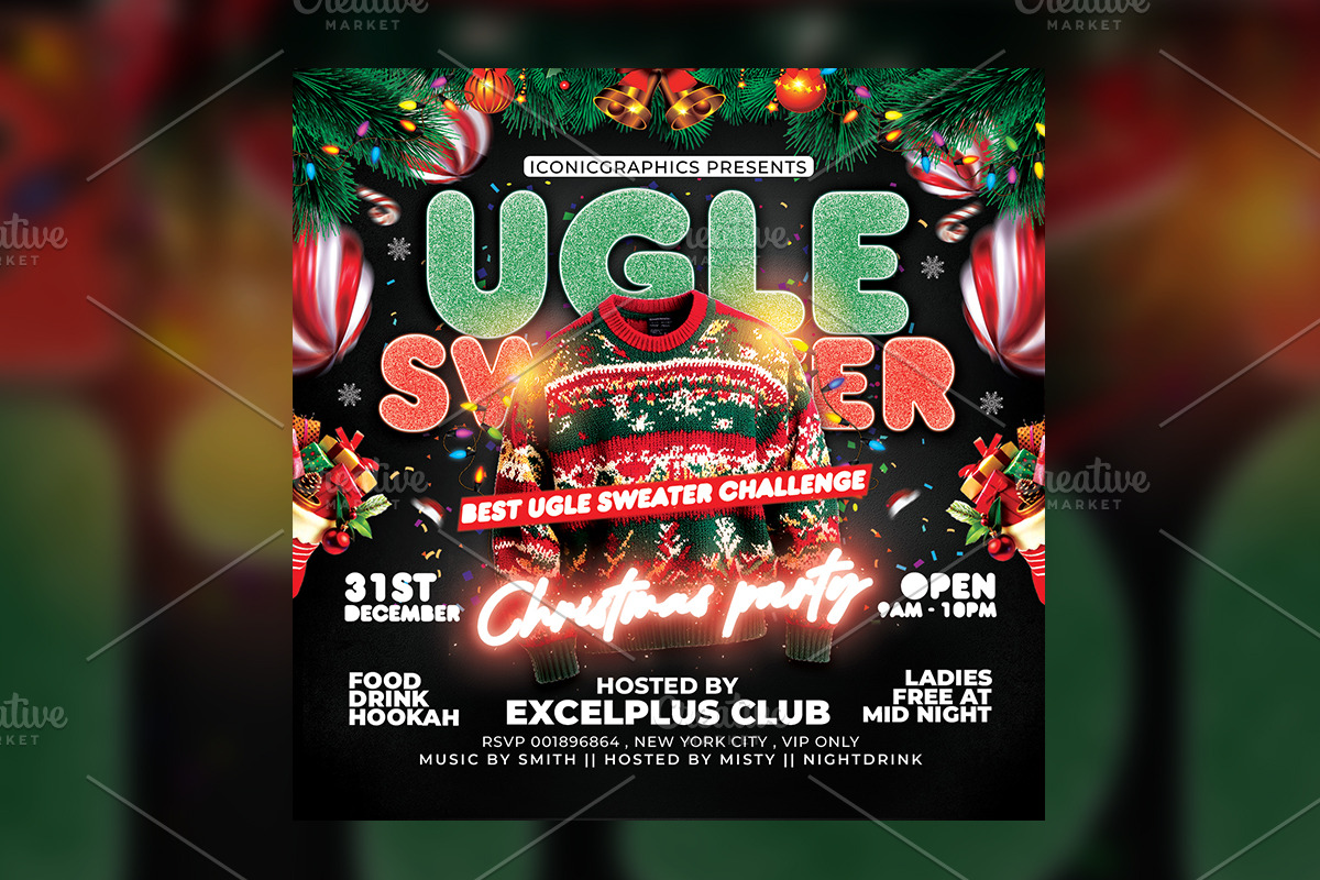 Christmas Ugle Sweater Party Flyer, a Flyer Template by RTXdesinger99 (Photo 2 of 3)