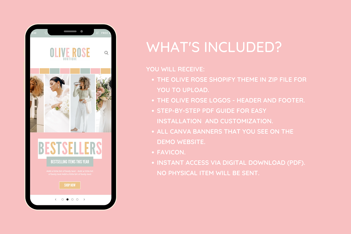Olive Rose Shopify Theme, a Shopify Template by SunshineStudioBoutique (Photo 2 of 10)