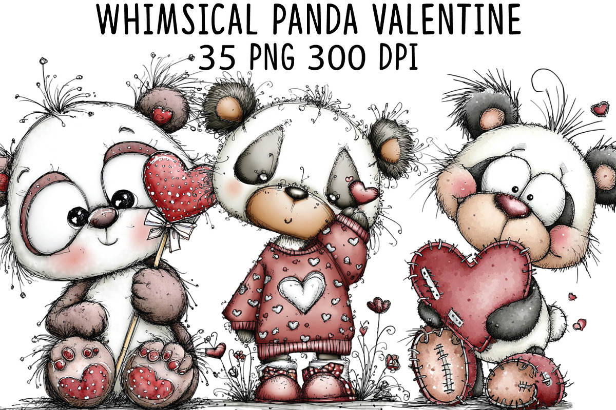 Whimsical Panda Valentine Clipart, an Illustration by CraftArtStudio (Photo 1 of 6)