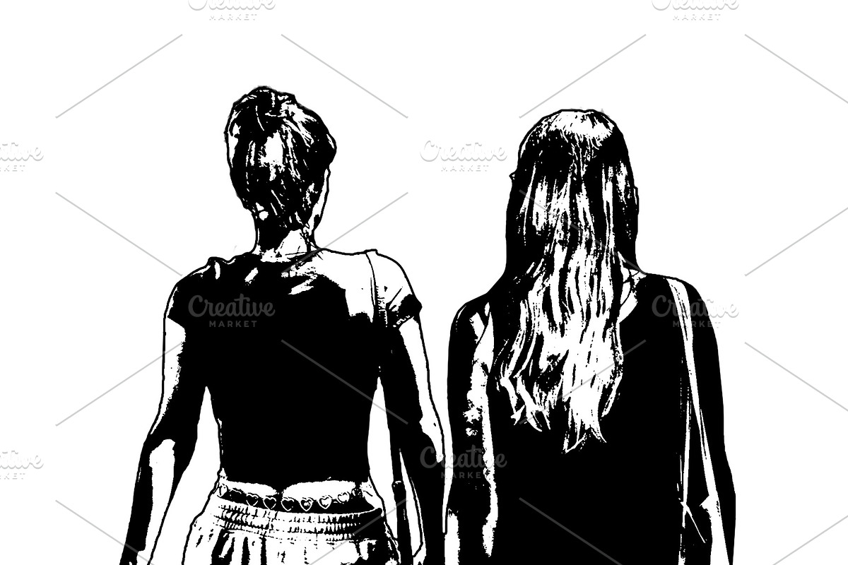 Young women couple rear view, a Person Illustration by DanFLCreativo