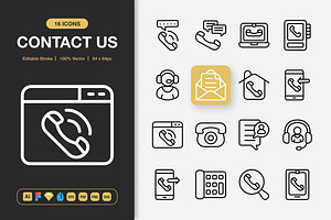 Contact Us Icons, an Outline Icon by Spacepixel Creative