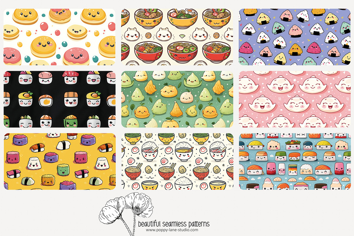 70 kawaii food seamless pattern, a Pattern Graphic by Poppy Lane Studio (Photo 6 of 10)