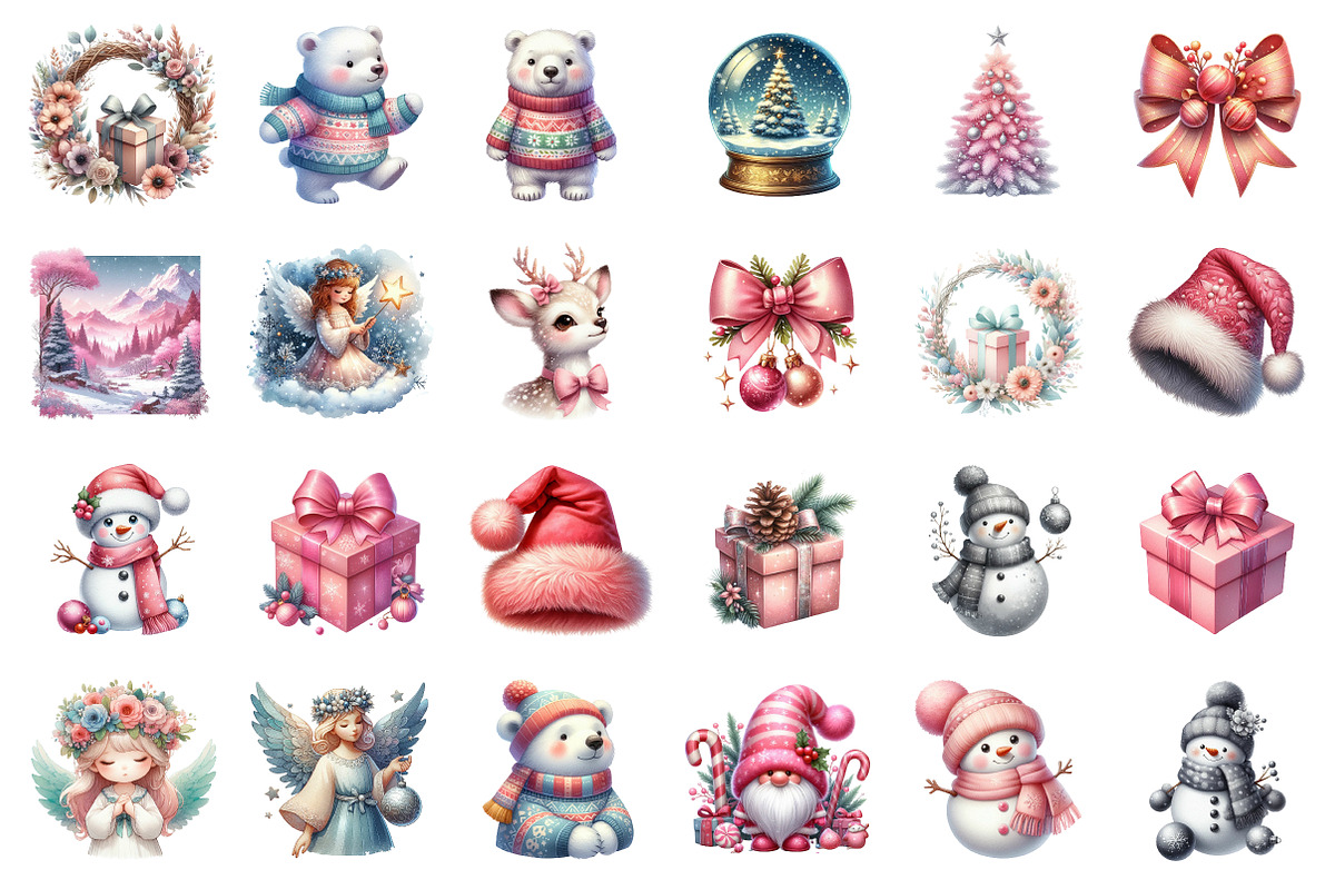 Silver Pink Christmas Clipart, an Illustration by SinaCreation (Photo 2 of 7)