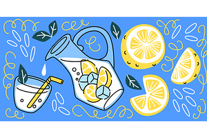 Beverage doodle set - glass of, a Food Illustration by art PVP - market