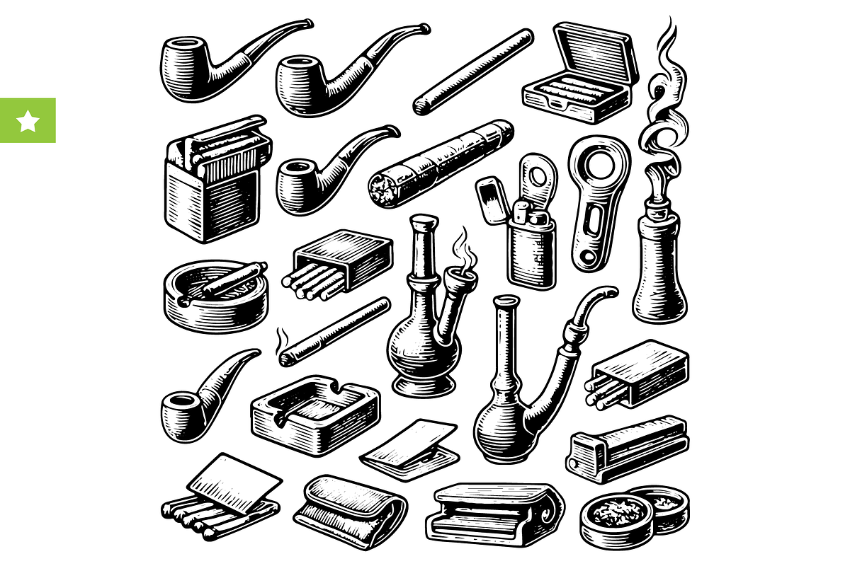 Vintage Smoking Set – Pipes & Cigars, an Object Graphic by RT Studio
