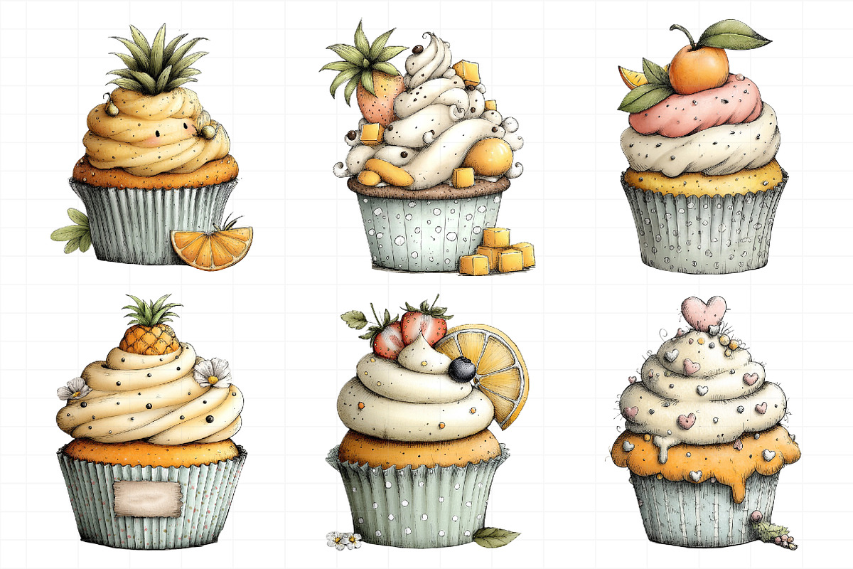 Watercolor Summer Cupcake Clipart, an Illustration by Daily.Designs (Photo 3 of 8)