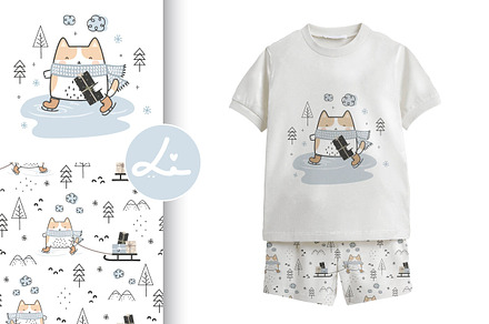 Cute Skating Cats seamless pattern