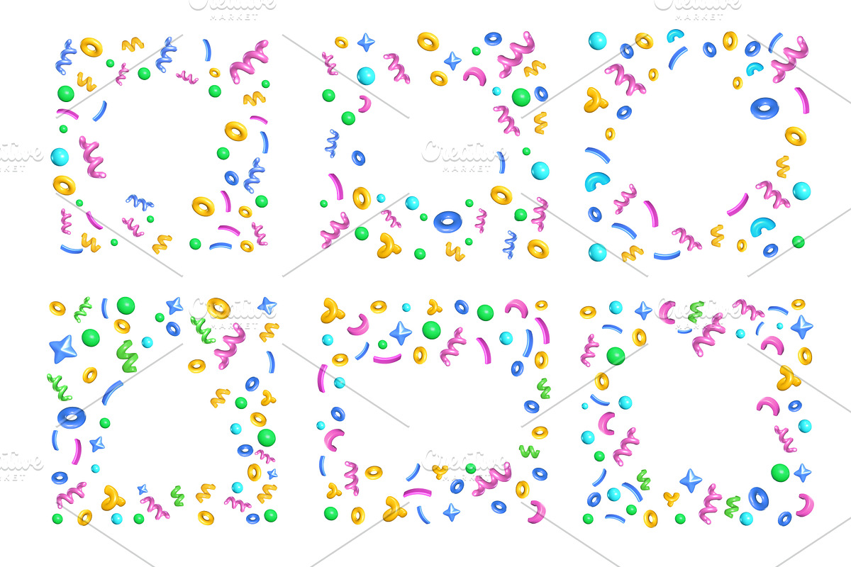 Party frames with 3D confetti, an Object Illustration by winwin.art