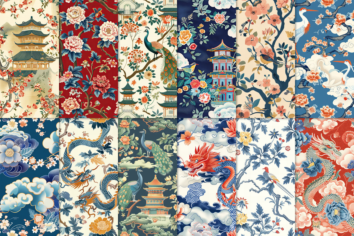 Chinoiserie Print Seamless Patterns, a Pattern Graphic by Olya Creative (Photo 2 of 20)