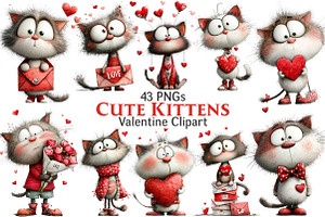 Watercolor Cute Valentines Kittens, an Illustration by Pixels.Craft