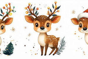Adorable cartoon reindeer characters with festive antlers and Sa, a Holiday Photo by José Manuel Gelpi
