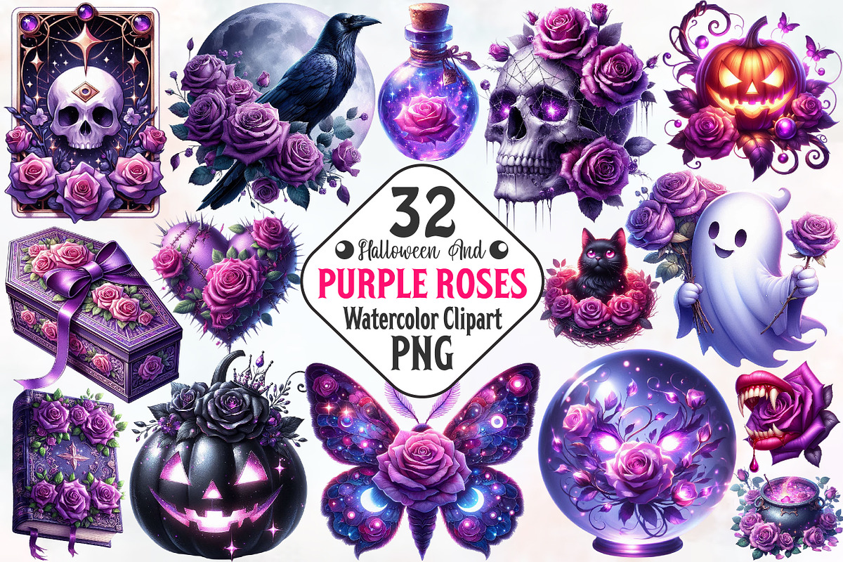Halloween & Purple Roses Clipart, an Illustration by RobertsArt (Photo 1 of 7)