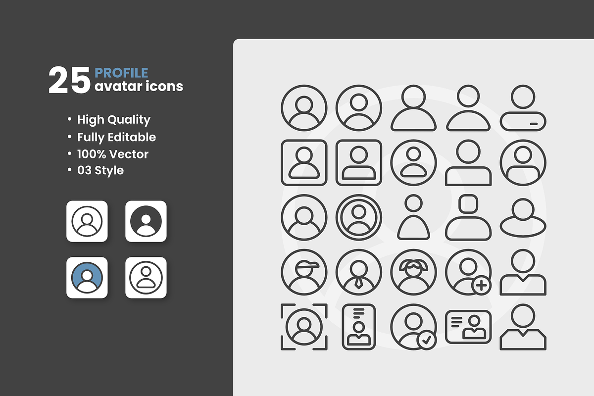 Profile Avatar Icon Set, an Outline Icon by erifqizeicon (Photo 1 of 6)