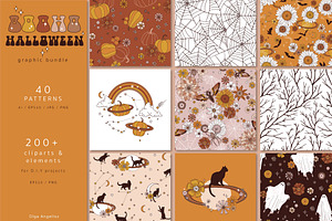 Boho Halloween Autumn Graphic Set