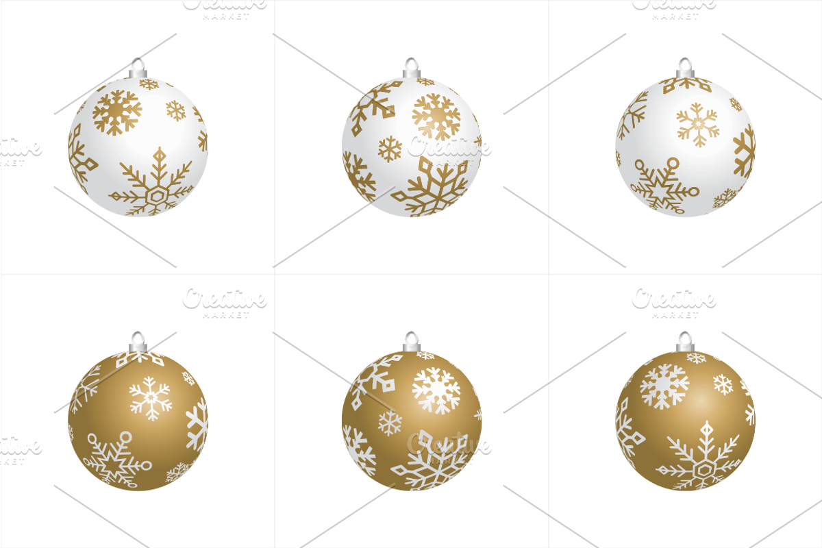 Christmas Ball Ornaments Pack - Gold, a Decorative Illustration by PremiumGoods (Photo 2 of 3)