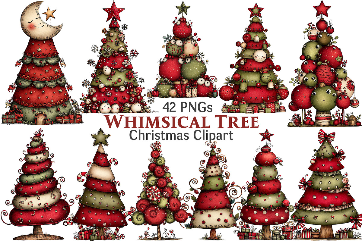 Whimsical Christmas Tree Clipart, an Illustration by Pixels.Craft (Photo 1 of 6)