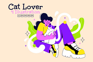 4 Cat Lover Vector Illustration, an Animal Illustration by denayunebgt