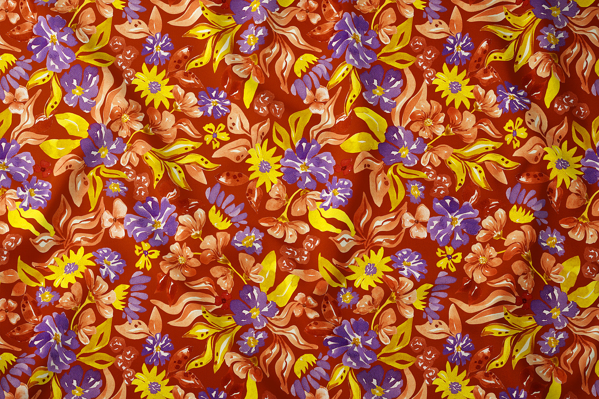 Watercolor summer floral pattern, a Pattern Graphic by SirenaArt (Photo 6 of 12)