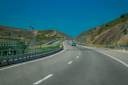 Curving highway through hills