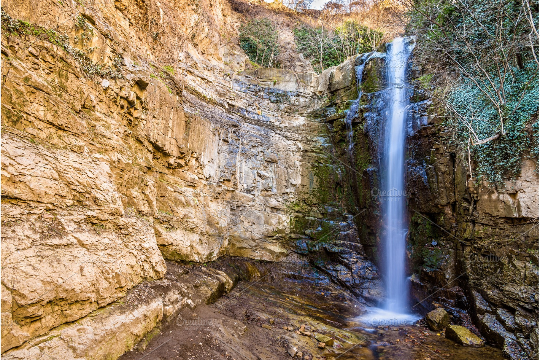 Waterfall in botanical gardens of tbilisi featuring forest, stream, and, a Nature Photo by Leonid Andronov
