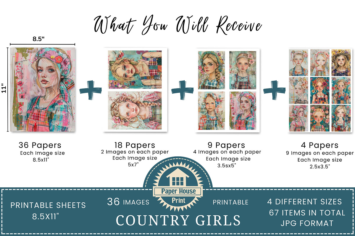 Country Girls Junk Journal Pages, an Illustration by NiiiNArt (Photo 2 of 8)