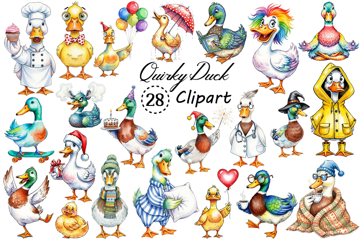 Quirky Duck Sublimation Clipart, an Illustration by Creative Art (Photo 1 of 9)