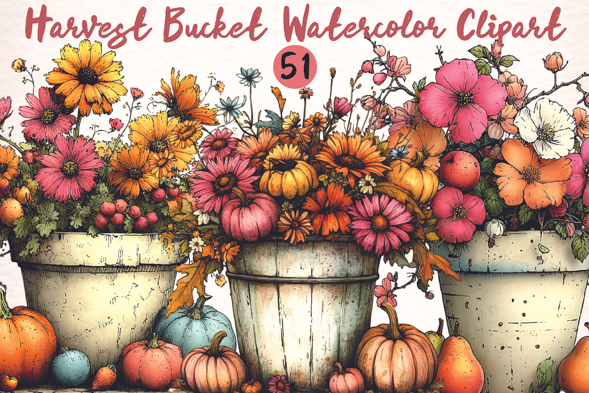 Harvest Bucket Watercolor Clipart, a Transportation Illustration by Digital Artistic99 (Photo 1 of 10)