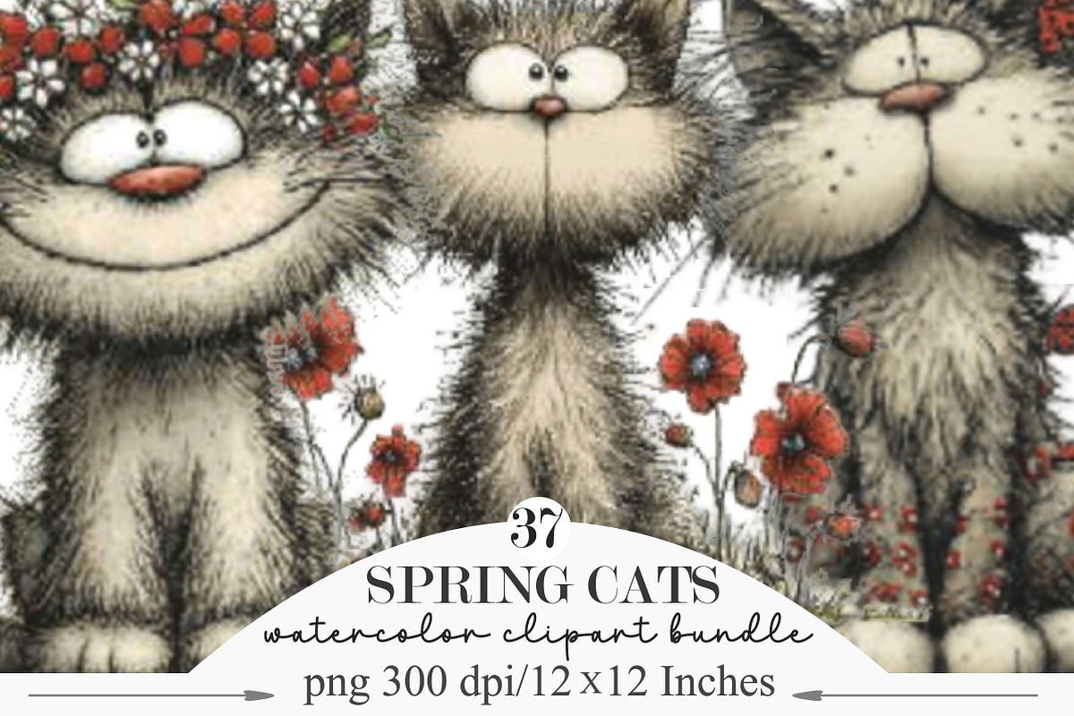 Whimsical Spring Cats Clipart, an Illustration by Designking (Photo 1 of 7)