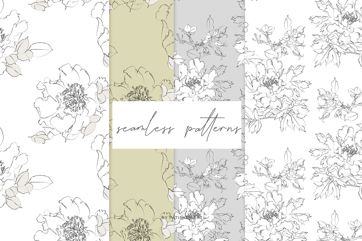 Pencil Sketched Fine Line Flowers Cl, an Illustration by Patishop Art (Photo 7 of 9)