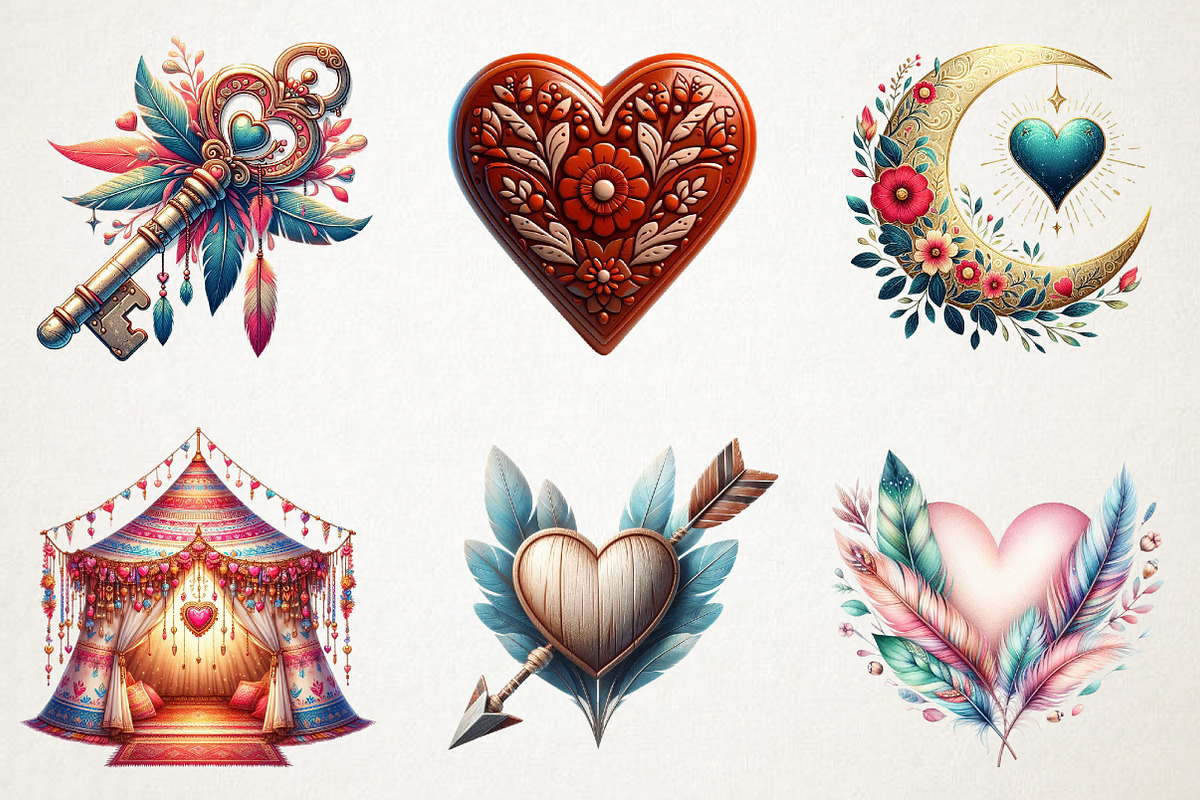 Boho Valentine Clipart Bundle, an Illustration by RobertsArt (Photo 7 of 7)