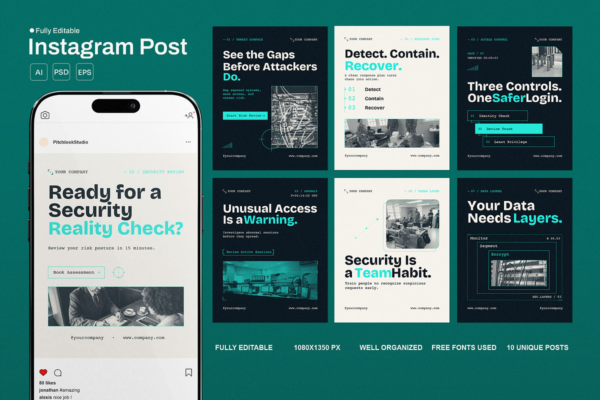 Cybersecurity Awareness Social Media, a Social Media Template by Pitchlook.Studio (Photo 1 of 3)