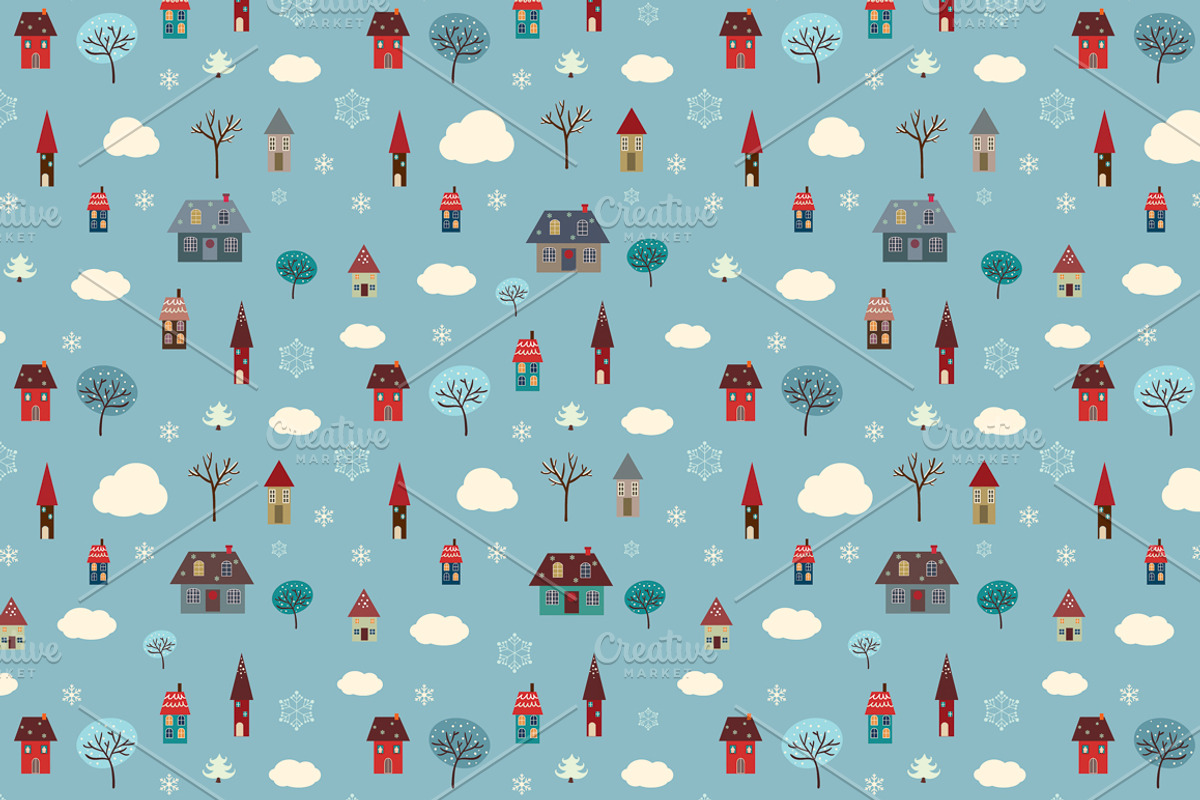 Winter Houses (seamless pattern), a Pattern Graphic by Inkant Studio (Photo 1 of 2)
