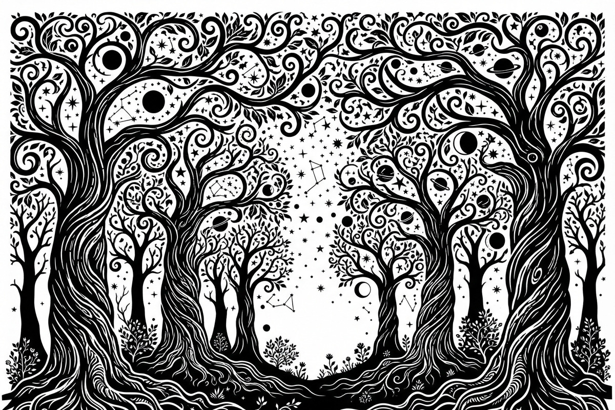 50 Mystical Galaxy Forest Silhouette, a Technology Illustration by Amazin_art (Photo 16 of 41)
