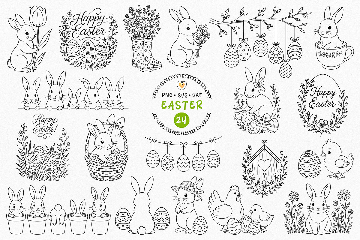 Cute Easter Clipart Bundle, Line Art, a Seasonal Illustration by Pretty Meerkat (Photo 1 of 7)