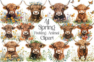 Watercolor Spring Peeking Animal Cli, an Illustration by DreamPrint404