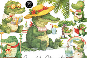 Cute Watercolor Crocodile Clipart, an Animal Illustration by Design Scotch (Thumbnail 1 of 7)