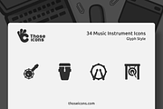 34 Music Instruments Glyph Icon, a Solid Icon by Those Icons (Thumbnail 1 of 2)