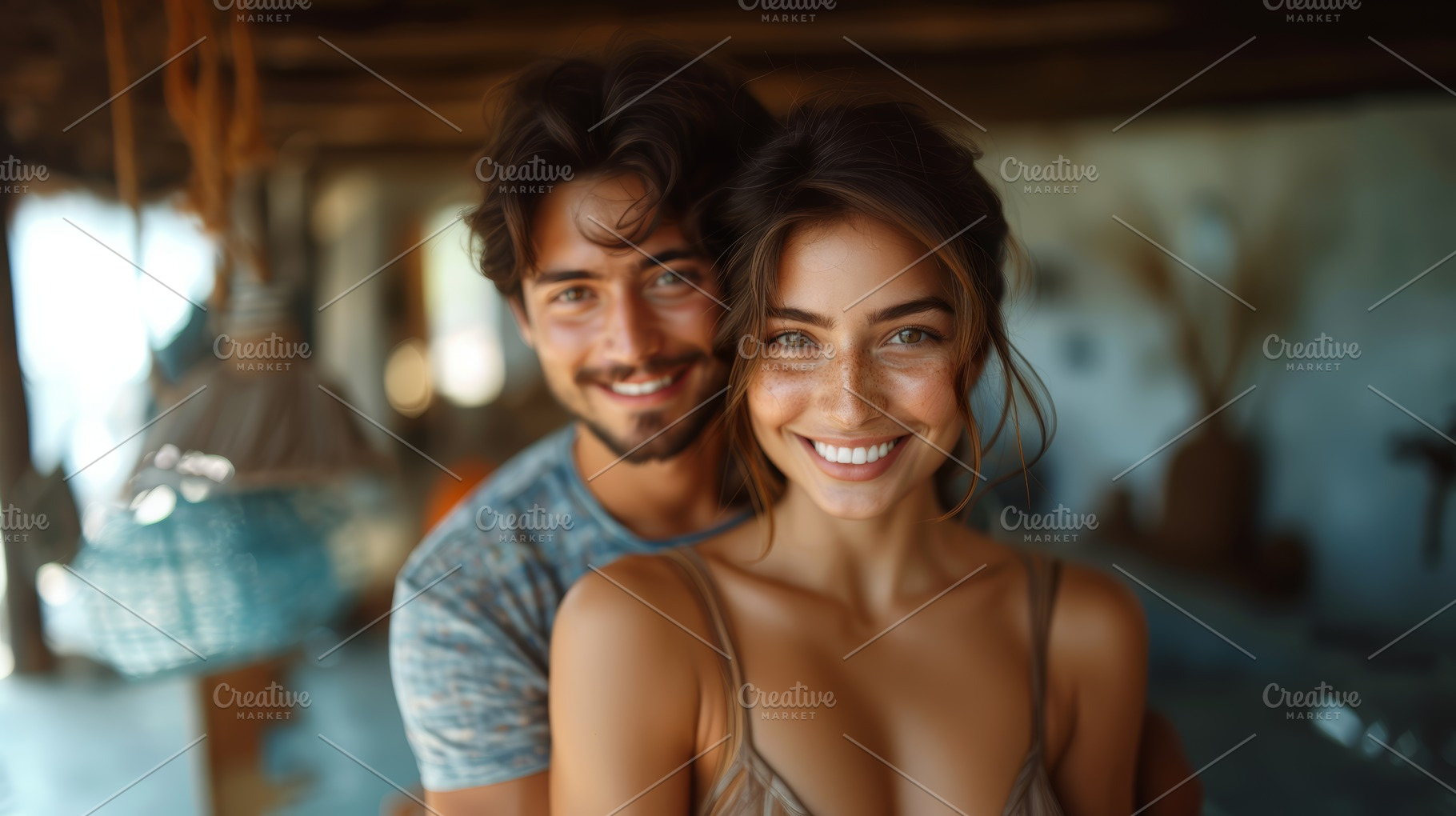 Handsome Young Man with Beautiful Indian Woman in a Cozy Interio, a Photo by AS photostudio