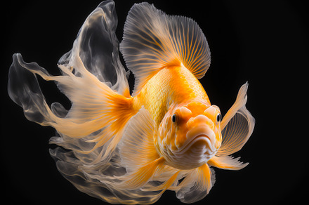 Goldfish swimming in water on black