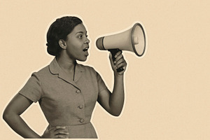 woman with megaphone, retro collage, generative AI, a Photo by Nito