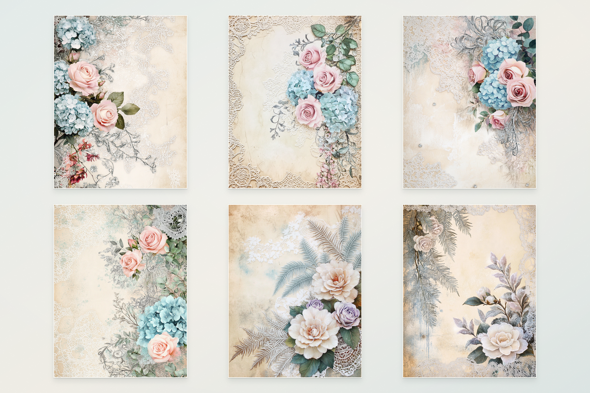 Winter Frosted Lace & Floral Printable Paper – Vintage Botanical ...