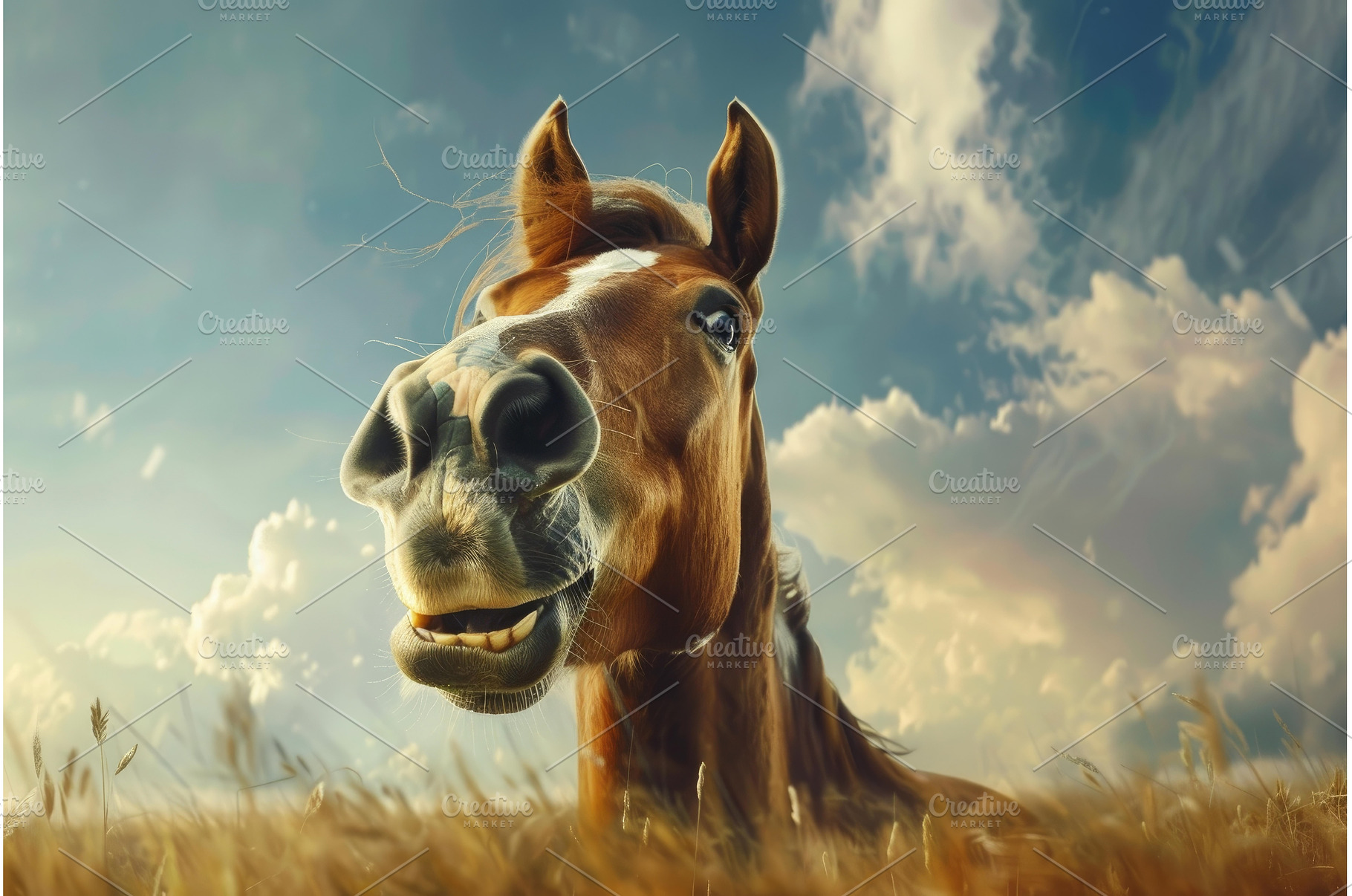 Funny horse smiling in a wheat field, a Nature Photo by Ylivdesign