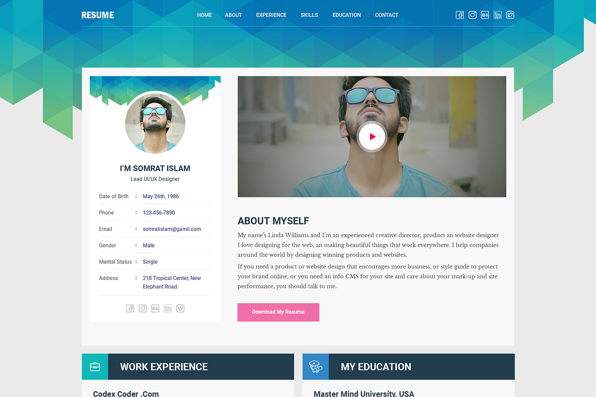Personal CV/Resume HTML Template, a Landing Page Template by CodexCoder ...