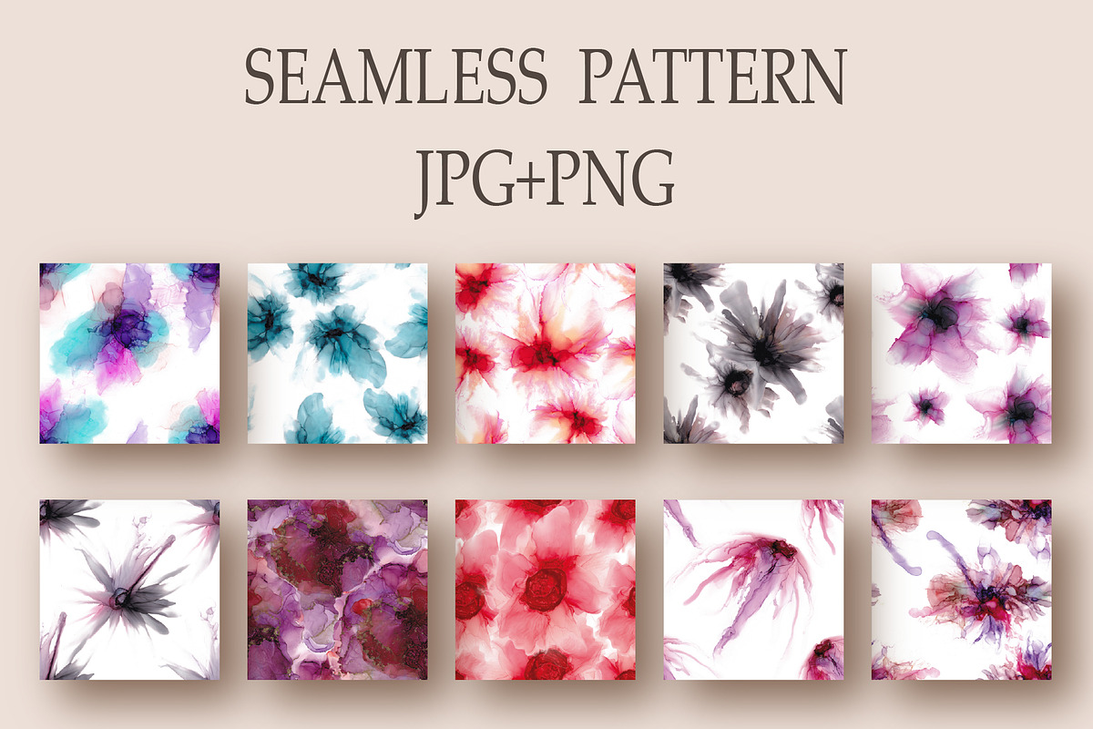 Flowers fluid art set 4., a Pattern Graphic by Digital illustration shop (Photo 2 of 4)