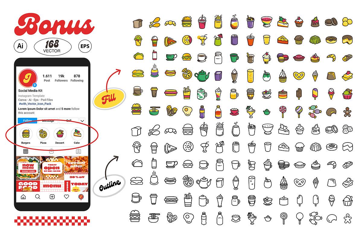 Canva | Restaurant Instagram Kit, a Social Media Template by Jiwstudio (Photo 6 of 14)
