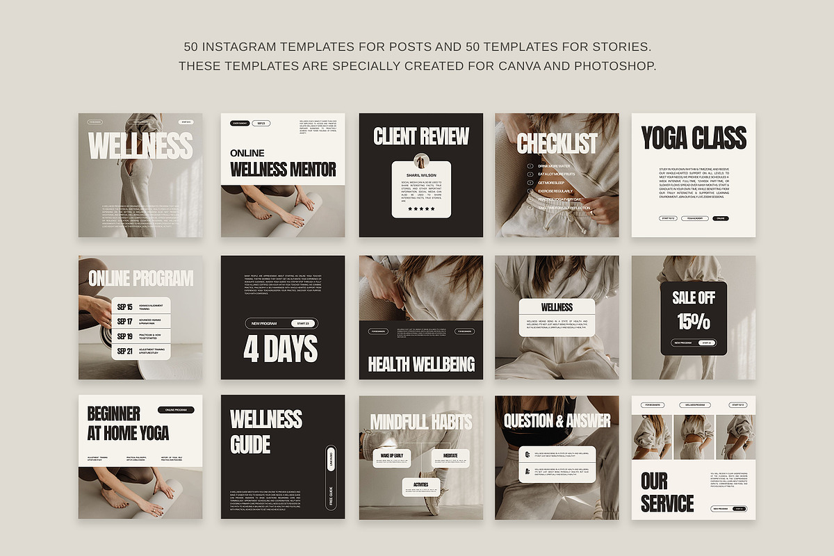 Wellness Instagram Templates Canva and Photoshop