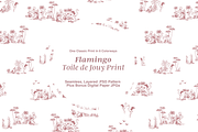 Flamingo Toile Illustrated Pattern, a Background Graphic by Hughes Studio (Thumbnail 1 of 8)