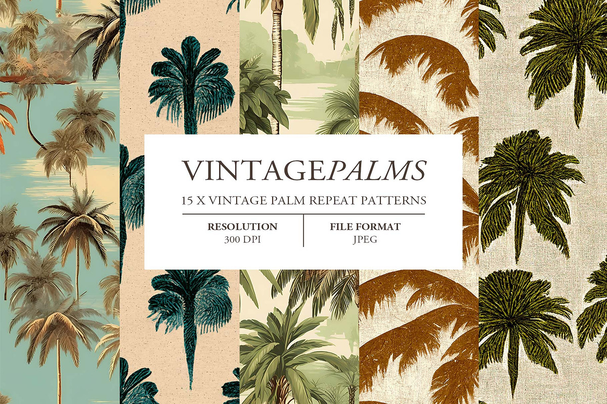 Vintage Palm Tree Repeat Patterns, a Pattern Graphic by Journal Haven (Photo 1 of 5)
