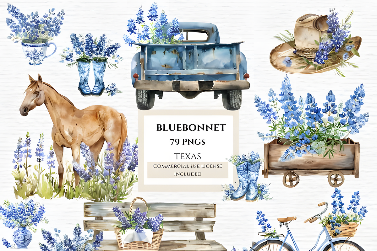 Watercolor bluebonnet clipart, a Decorative Illustration by Invite to Clipart (Photo 1 of 5)